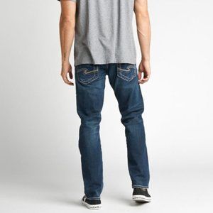 Silver Jeans Eddie Relaxed Fit Stretchy  Soft Worn Medium Wash Patch Denim sz 38